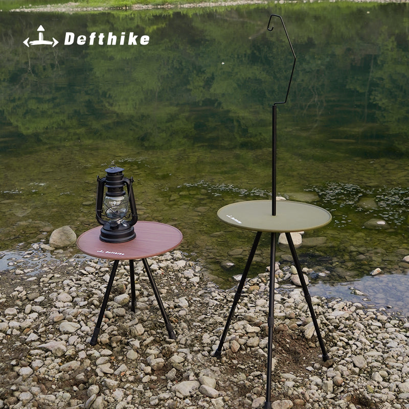 Defthike Outdoor Round Table with Lamp Stand – Foldable, Portable & Multi-Functional