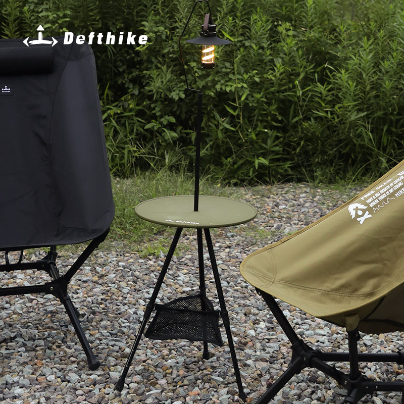 Defthike Outdoor Round Table with Lamp Stand – Foldable, Portable & Multi-Functional