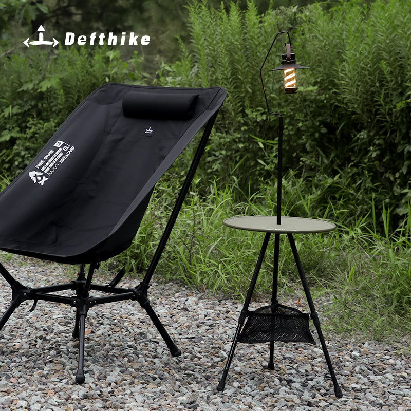 Defthike Outdoor Round Table with Lamp Stand – Foldable, Portable & Multi-Functional